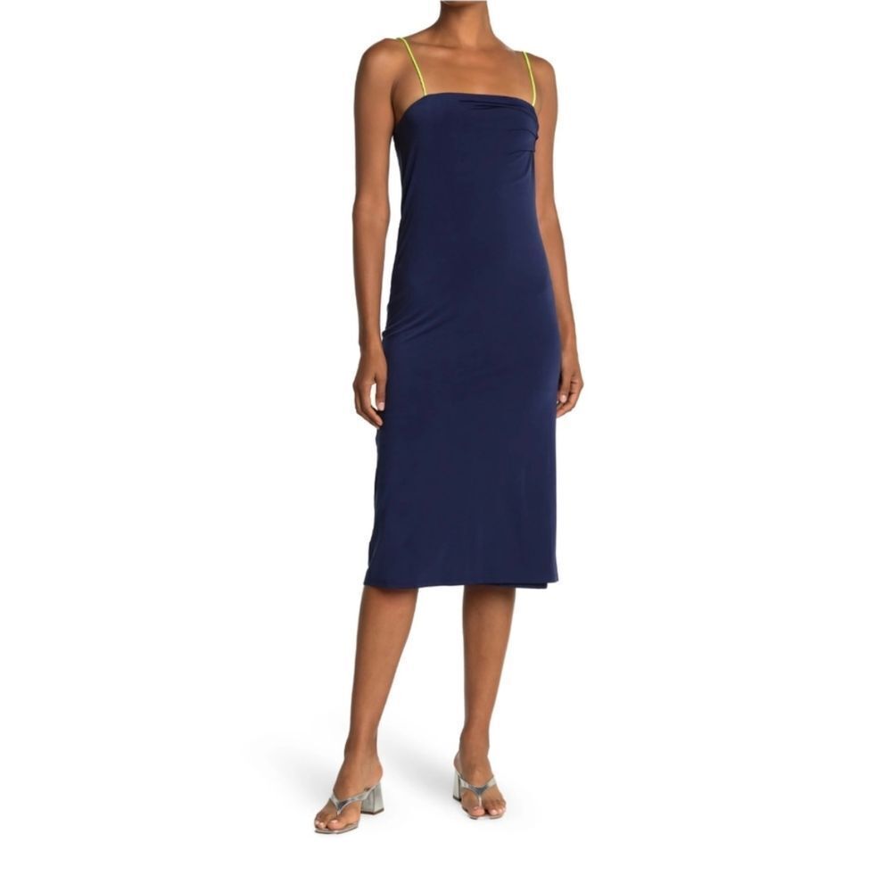 Le Superbe Entourage Midi Dress Strappy Slip Jersey Silky Navy Blue, Size XS